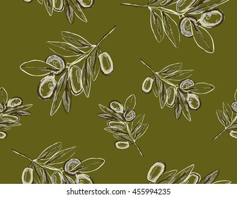 Seamless pattern of olive branch.
