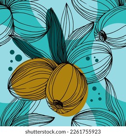 Seamless pattern with olive branch. Olive branches sketch. Vector hand drawing wildflower for background, texture, wrapper pattern.