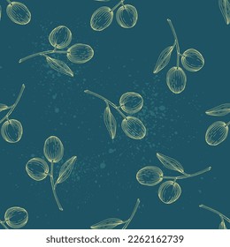 Seamless pattern with olive branch. Olive branches sketch. Vector hand drawing wildflower for background, texture, wrapper pattern.