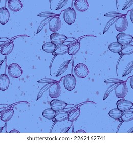 Seamless pattern with olive branch. Olive branches sketch. Vector hand drawing wildflower for background, texture, wrapper pattern.