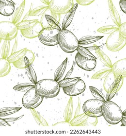 Seamless pattern with olive branch. Olive branches sketch. Vector hand drawing wildflower for background, texture, wrapper pattern.