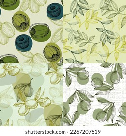 Seamless pattern with olive branch. Olive branches sketch. Vector hand drawing wildflower for background, texture, wrapper pattern.