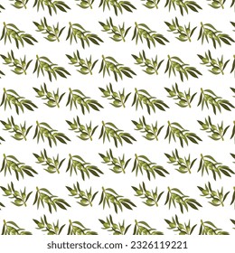 Seamless pattern with olive branch and green olives