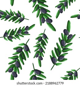 Seamless pattern with olive branch with leaves in cartoon style