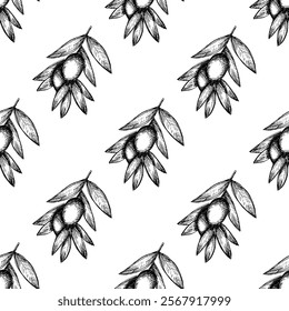 Seamless pattern with olive branches for decorative print, wrapping paper, greeting cards, wallpaper and fabric