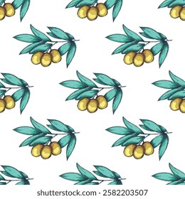 Seamless pattern with olive branches for decorative print, wrapping paper, greeting cards, wallpaper and fabric