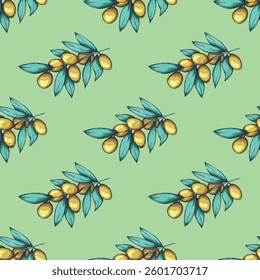 Seamless pattern with olive branches for decorative print, wrapping paper, greeting cards, wallpaper and fabric