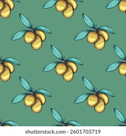 Seamless pattern with olive branches for decorative print, wrapping paper, greeting cards, wallpaper and fabric