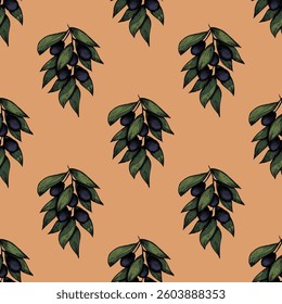 Seamless pattern with olive branches for decorative print, wrapping paper, greeting cards, wallpaper and fabric