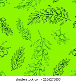 Seamless pattern with olive branches. Hand drawn illustration.