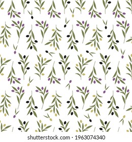 Seamless pattern of olive branches iisolated on white background