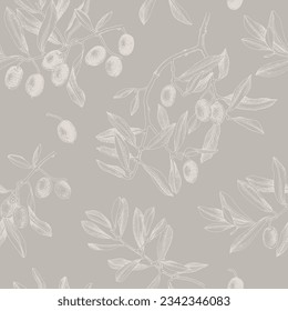 Seamless pattern of olive branches and leaves.