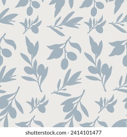 Seamless pattern with olive branches, leaves and berries.Vector graphics.