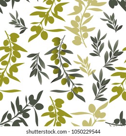 Seamless pattern of olive branches. Mediterranean culture symbol