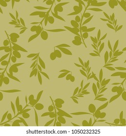Seamless pattern of olive branches. Mediterranean culture symbol