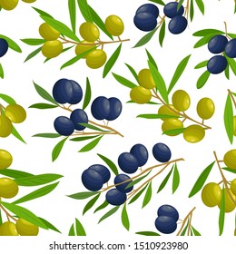 Seamless pattern with olive branches on white background.