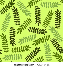 Seamless pattern of olive branches on a green background.