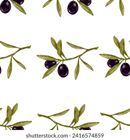 Seamless pattern with olive branches with ripe berries and leaves.Vector graphics.