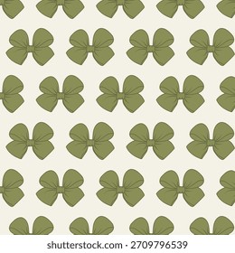 Seamless pattern with olive green bows on a light background. Natural minimal design perfect for eco packaging, botanical themes, modern stationery and soft elegant decor.
