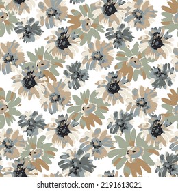 seamless pattern from olive green gaillardia flowers on a white background. Bright floral pattern from blanket flower for wallpaper, textile, paking, poster, invite.