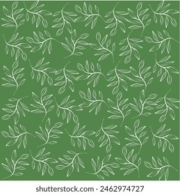 Seamless Pattern Olive leaves in green color background