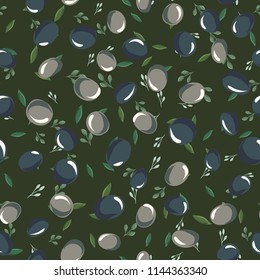 seamless pattern with olive leaves and olives