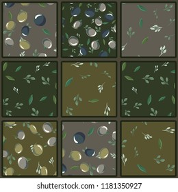 seamless pattern with olive leaves and olives