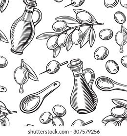  Seamless pattern  of olive oil. Black  line .  Vector illustration.