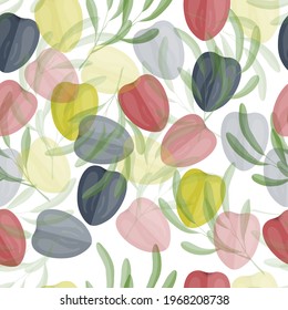 Seamless pattern with olive tree fruits and leaves