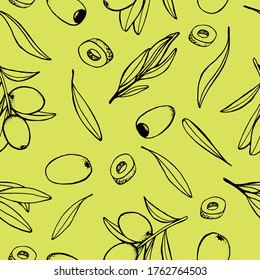 patrón ininterrumpido con aceitunas, ramas y hojas para cosméticos, productos orgánicos y diseño de envases.estilo de vida saludable, orgánico