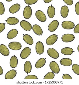 Seamless pattern olives food decoration. Vegetarian tasty natural. Healthy diet. Vector illustration