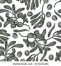 seamless pattern of olives and leaves, vector