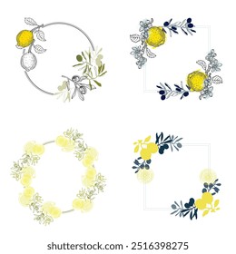 Seamless Pattern with Olives and lemons. Color sketch style hand drawn background. Detailed illustration, hand drawn. Great for fabric and textile, prints, invitation, packaging, or any desired idea.