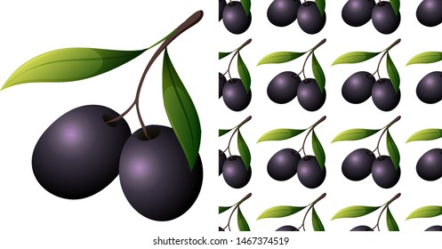 Seamless pattern of olives on white  illustration