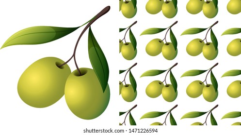 Seamless pattern of olives on white  illustration
