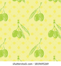 Seamless pattern with olives on yellow background