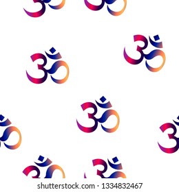 Seamless Pattern with Om Ohm symbol gradient color on white background. vector illustration Indian culture India spiritual yoga om icon