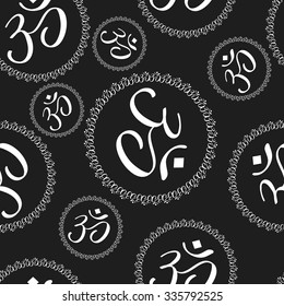 Seamless pattern of  Om signs on a background