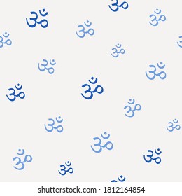 Nahtloses Muster mit Om(Aum)Symbol des göttlichen Trimurti (Trias) von Brahma, Vishnu und Shiva.Heiliges Geräusch, primordiales Mantra, Wort der Macht, Piktogramm.Yoga, Meditation, Spiritualität.Vektorgrafik