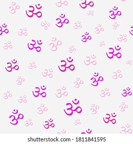 Seamless pattern with Om(Aum)symbol of divine Trimurti (triad) of Brahma, Vishnu and Shiva.Sacred sound,primordial mantra,word of power,pictogram.Yoga,meditation,spirituality.Vector illustration