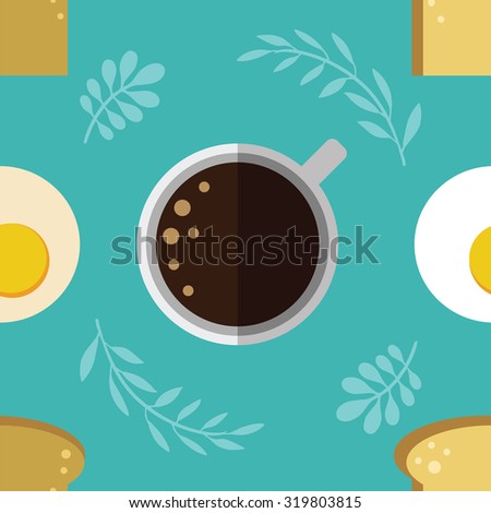 SEAMLESS PATTERN WITH OMELET, COFFEE AND TOAST