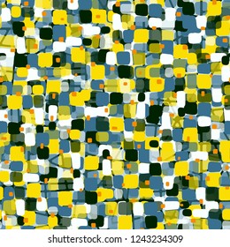 Seamless pattern on abstract grid background. Spring theme. Camouflage principle.