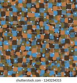 Seamless pattern on abstract grid background. Spring theme. Camouflage principle.