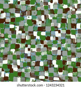 Seamless pattern on abstract grid background. Spring theme. Camouflage principle.