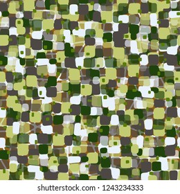 Seamless pattern on abstract grid background. Spring theme. Camouflage principle.