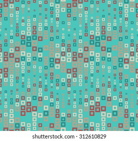 Seamless pattern on aquamarine background. Has the shape of a wave. Consists of through geometric elements. The elements have a square shape. In color. Useful as design element.