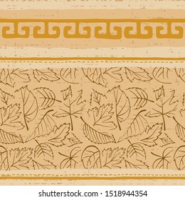 Seamless pattern on an autumn theme. Hand drawing, ornament and leaves.