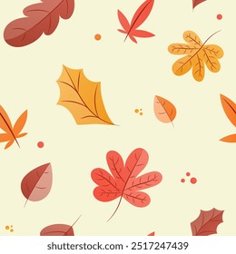 Seamless pattern on an autumn theme with fallen leaves. Fall concept