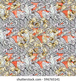 Seamless pattern on background with golden elements. Seamless classic vector golden pattern. Traditional orient ornament, classic vintage background.