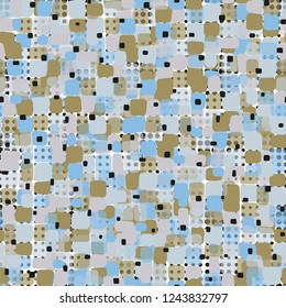Seamless pattern on the background of small circles of different sizes. Spring theme. Camouflage principle.